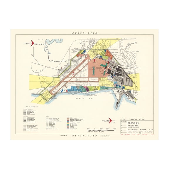 Brookley Air Force Base Art, 1952 Vintage Map of Brookley Air Force Base History Wall Decor Gift, Old Brookley Air Force Base Map - 24" x 18" Unframed Print