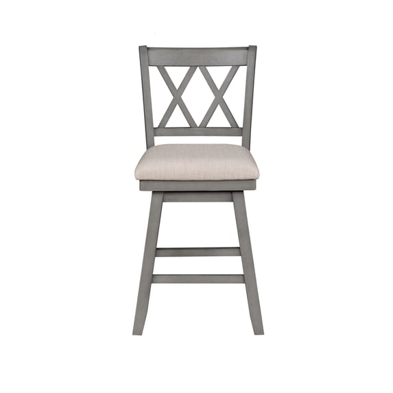 Brookline 37.5 In. Gray High Back Wood Swivel Bar Stool With Fabric Seat