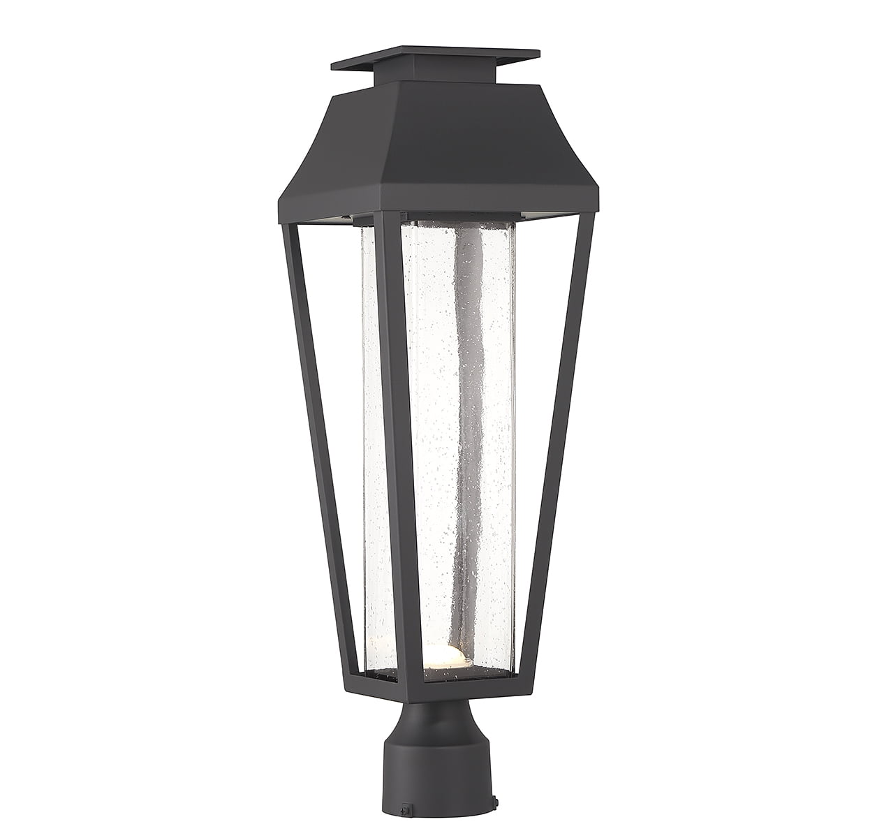 Brookline Matte Black LED Outdoor Post Lantern with Clear Seeded Glass