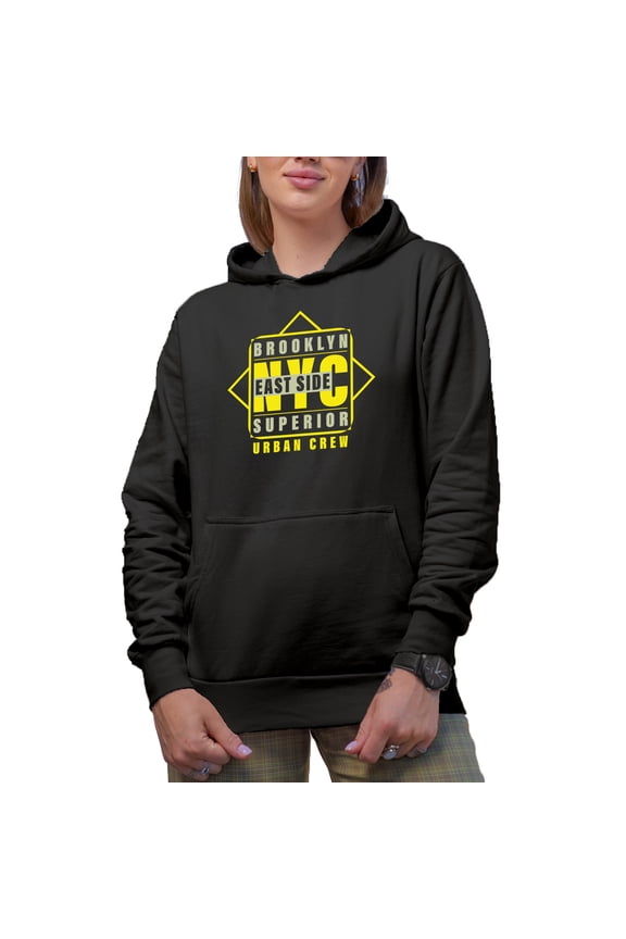 Brookly East Side Superior, NYC Urban Crew, Black Hooded Sweatshirt or Hoodie, XL
