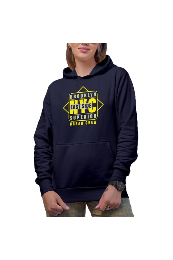 Brookly East Side Superior, NYC Urban Crew, Navy Blue Hooded Sweatshirt or Hoodie, Small