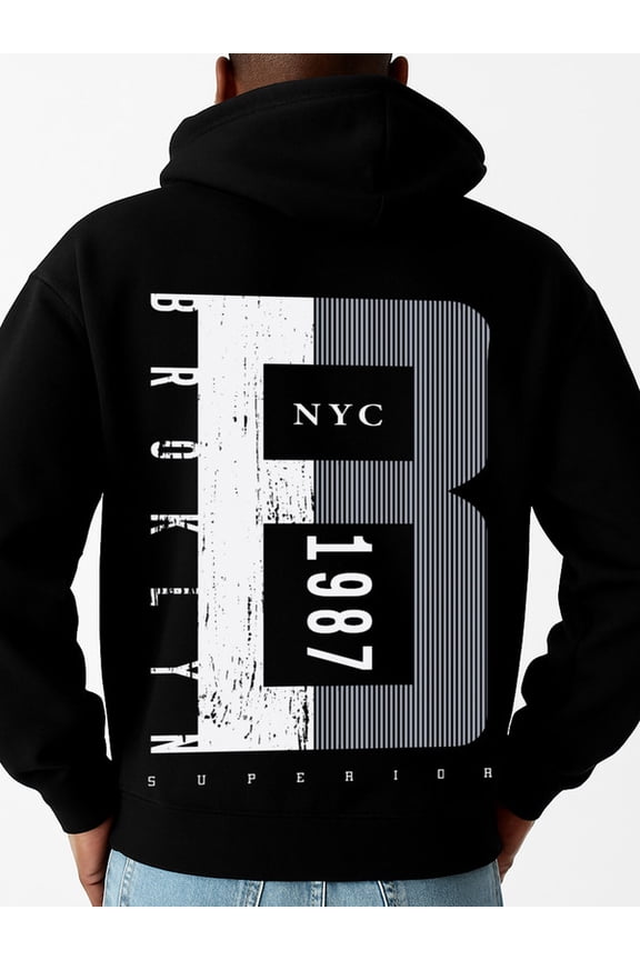 Brooklyn 1987 sweatshirt for men sweater hoodie black Comfy Loose Drawstring Trendy Hooded Pullover,Clothing For Autumn Winter Daily and Weekend Wear christian Trendy Unisex hoodie