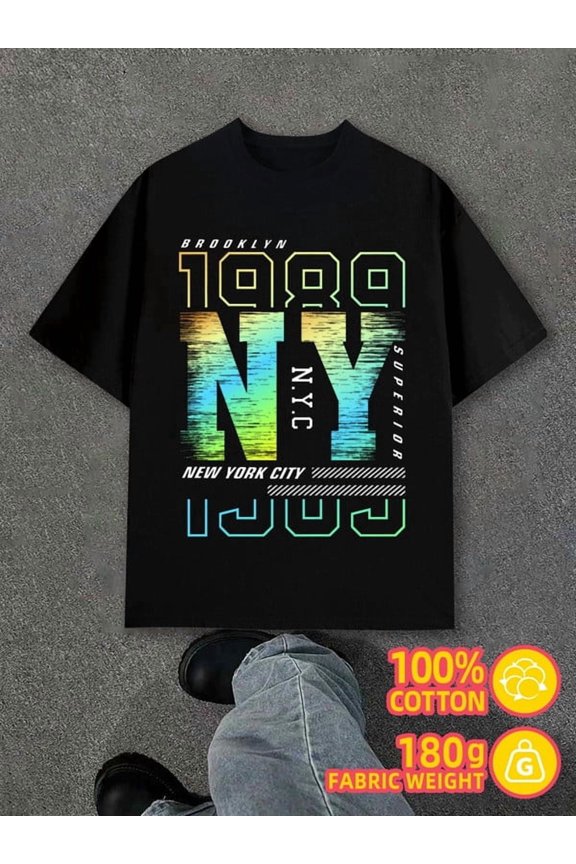 Brooklyn 1990 NY men black 180G 100% Cotton Comfortable loose and fashionable T-shirt Casual Unisex Shirt Crewneck tshirts Unique Design Unisex Shirt Graphic Tee tshirts