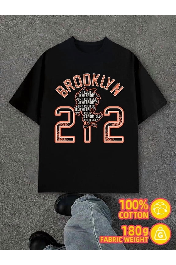 Brooklyn 212 T-shirt mens black 180G 100% Cotton All-season fitness top,stylish and sporty look,durable activewear Casual Unisex Shirt Printed tshirts