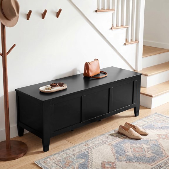 Brooklyn 51 inch Wide Solid Wood Transitional Storage Bench Trunk in Black