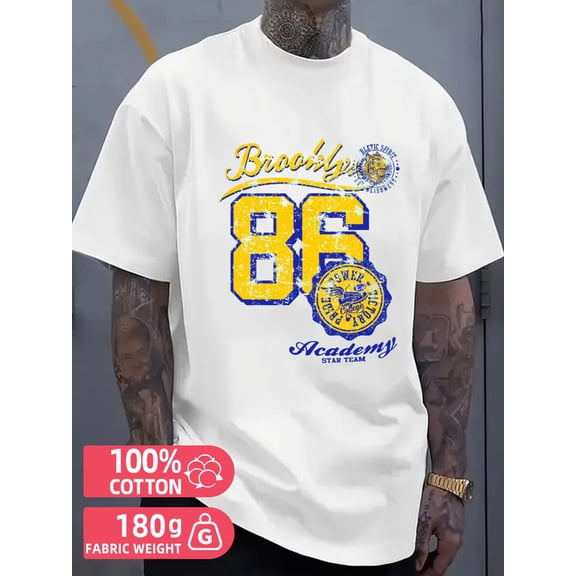 Brooklyn 86 Tee mens white 180G 100% Cotton All-season fitness top,stylish and sporty look,durable activewear Funny Unisex Shirt Crewneck tshirts Basic Unisex Shirt Printed tshirts