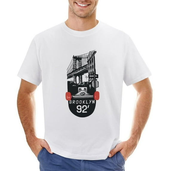 Brooklyn 92 Skateboard Bridge Vintage T-shirt Mens Cotton Classic Crewneck Short Sleeve Tees Unisex White XS