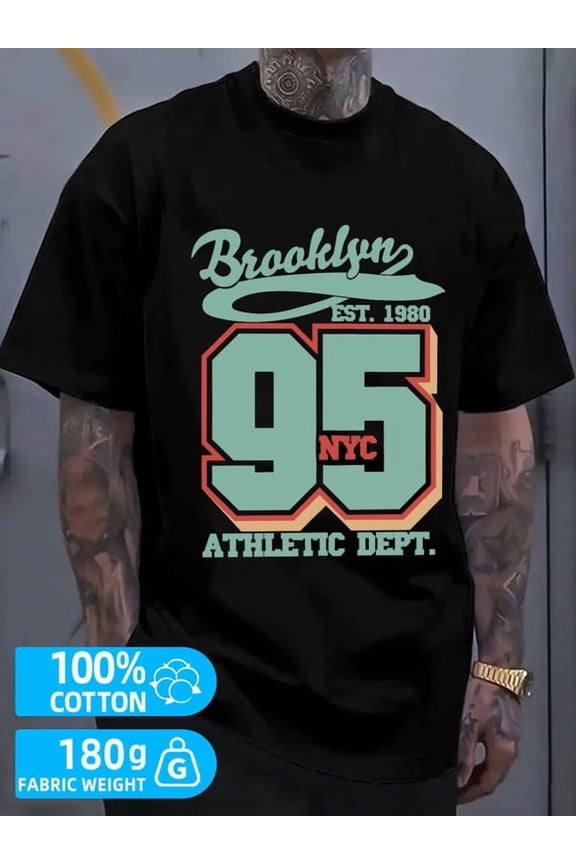 Brooklyn 95 NYC for men black 180G 100% Cotton Fashionable summer T-shirt, machine washable Original Unisex Shirt Graphic tshirts Casual Unisex Shirt Crewneck tshirts