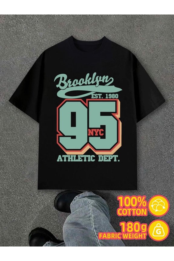 Brooklyn 95 NYC men's black 180G 100% Cotton Fashionable summer T-shirt, machine washable Unique Design Unisex Shirt Printed tshirts Retro Unisex Shirt Printed tshirts