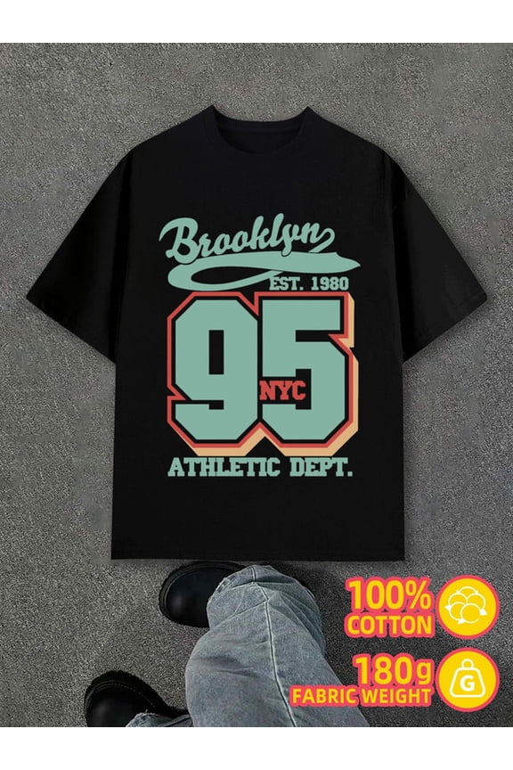 Brooklyn 95 NYC men's black 180G 100% Cotton Fashionable summer T-shirt, machine washable Unique Design Unisex Shirt Printed tshirts Retro Unisex Shirt Printed tshirts