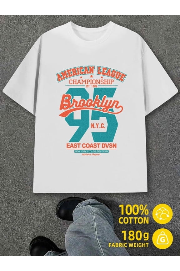 Brooklyn 95 T-shirt for men white 180G 100% Cotton Unique designs, summer prints Vintage Unisex Shirt Short Sleeve tshirts Unique Design Unisex Shirt Graphic Tee tshirts