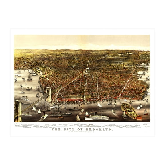 Brooklyn Art, 1879 Vintage Map of Brooklyn New York, NY History Wall Decor Gift, Old Brooklyn Map - 24" x 18" Unframed Print