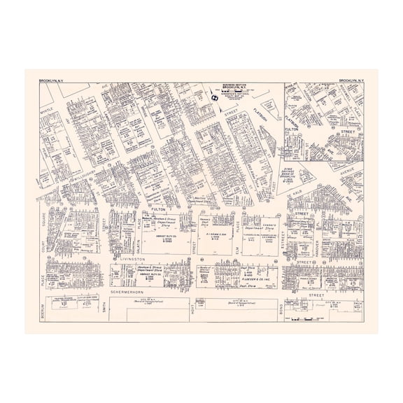 Brooklyn Art, 1947 Vintage Map of Downtown Brooklyn New York, NY History Wall Decor Gift, Old Brooklyn Map - 24" x 18" Unframed Print