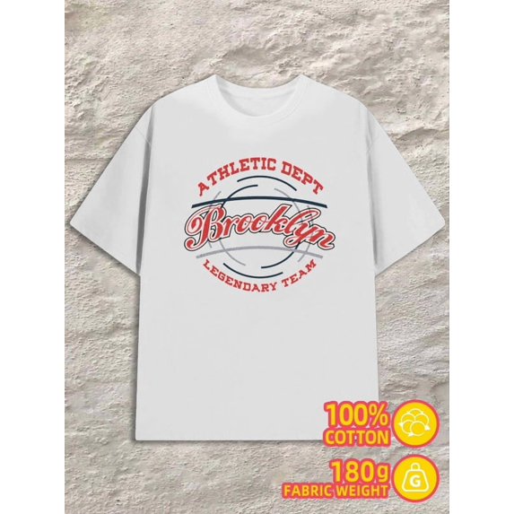Brooklyn Athletic Dept men's 180G 100% Cotton white Retro Unisex Shirt Cotton tshirts Fashion Unisex Shirt Short Sleeve tshirts Trendy Unisex Shirt Cotton tshirts