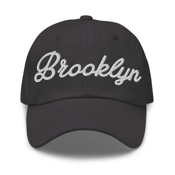Brooklyn Baseball Cap Brooklyn Dad Hat Bold Script New York NY Hat Embroidered Souvenir Gift Dark Grey