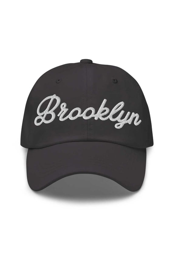 Brooklyn Baseball Cap Brooklyn Dad Hat Bold Script New York NY Hat Embroidered Souvenir Gift Dark Grey