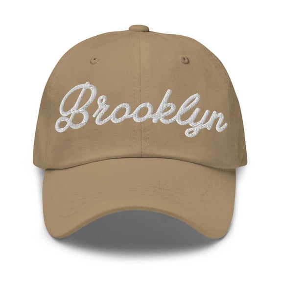 Brooklyn Baseball Cap Brooklyn Dad Hat Bold Script New York NY Hat Embroidered Souvenir Gift Khaki