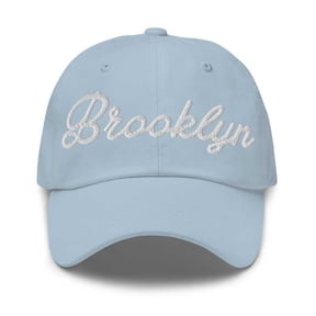 Brooklyn Baseball Cap Brooklyn Dad Hat Bold Script New York NY Hat Embroidered Souvenir Gift Light Blue