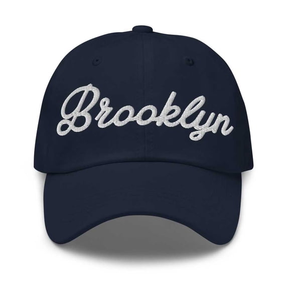 Brooklyn Baseball Cap Brooklyn Dad Hat Bold Script New York NY Hat Embroidered Souvenir Gift Navy
