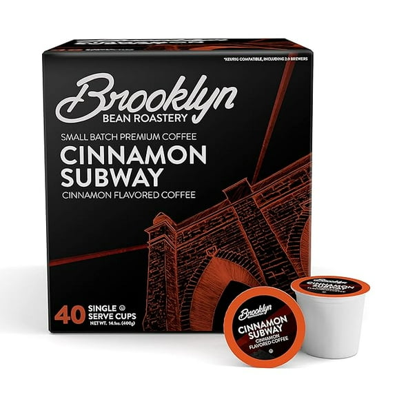 Brooklyn Beans Cinnamon Subway Gourmet Coffee Pods - Compatible with Keurig K Cup Brewers Including 2.0 Machines, 40 Count, Spicy Cinnamon Flavored