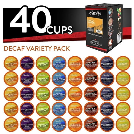 Brooklyn Bean Roastery Assorted Decaf Coffee Variety Pack for Single-Serve Coffee Brewers, 40-Pack