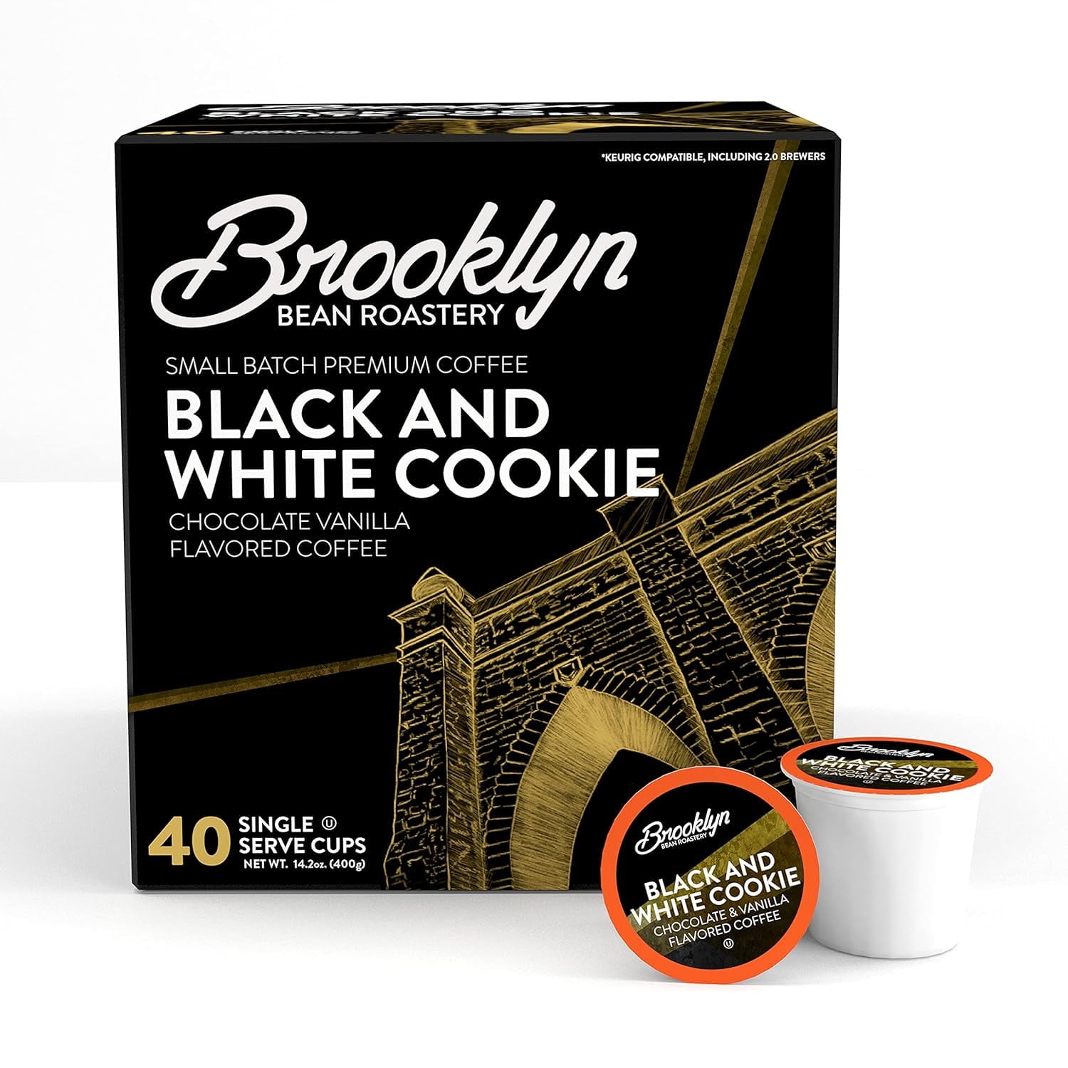 Brooklyn Bean Roastery Black and White Cookie Coffee Pods for Single-Serve Coffee Brewers, 40-Pack
