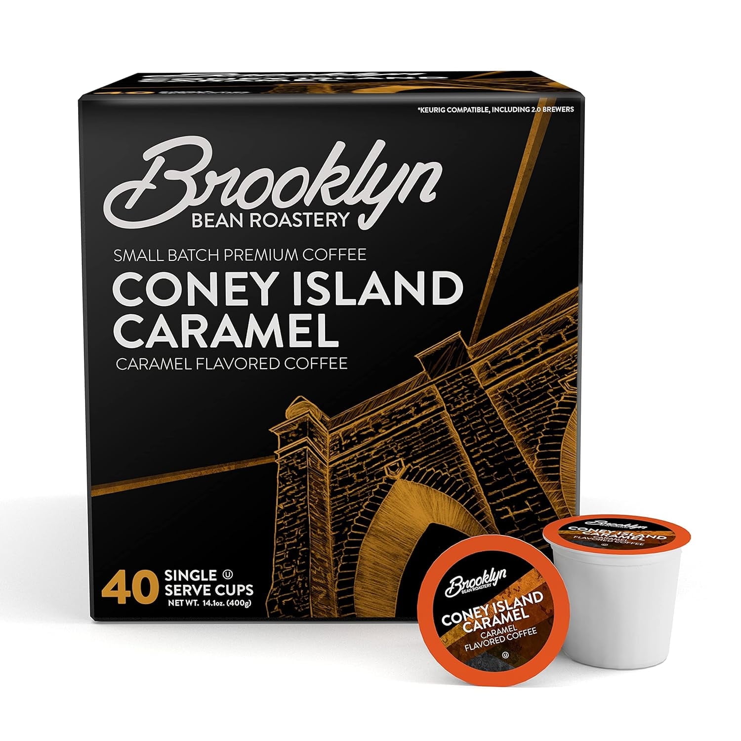 Brooklyn Bean Roastery Coney Island Caramel Coffee Pods for Single-Serve Coffee Brewers, 40-Pack