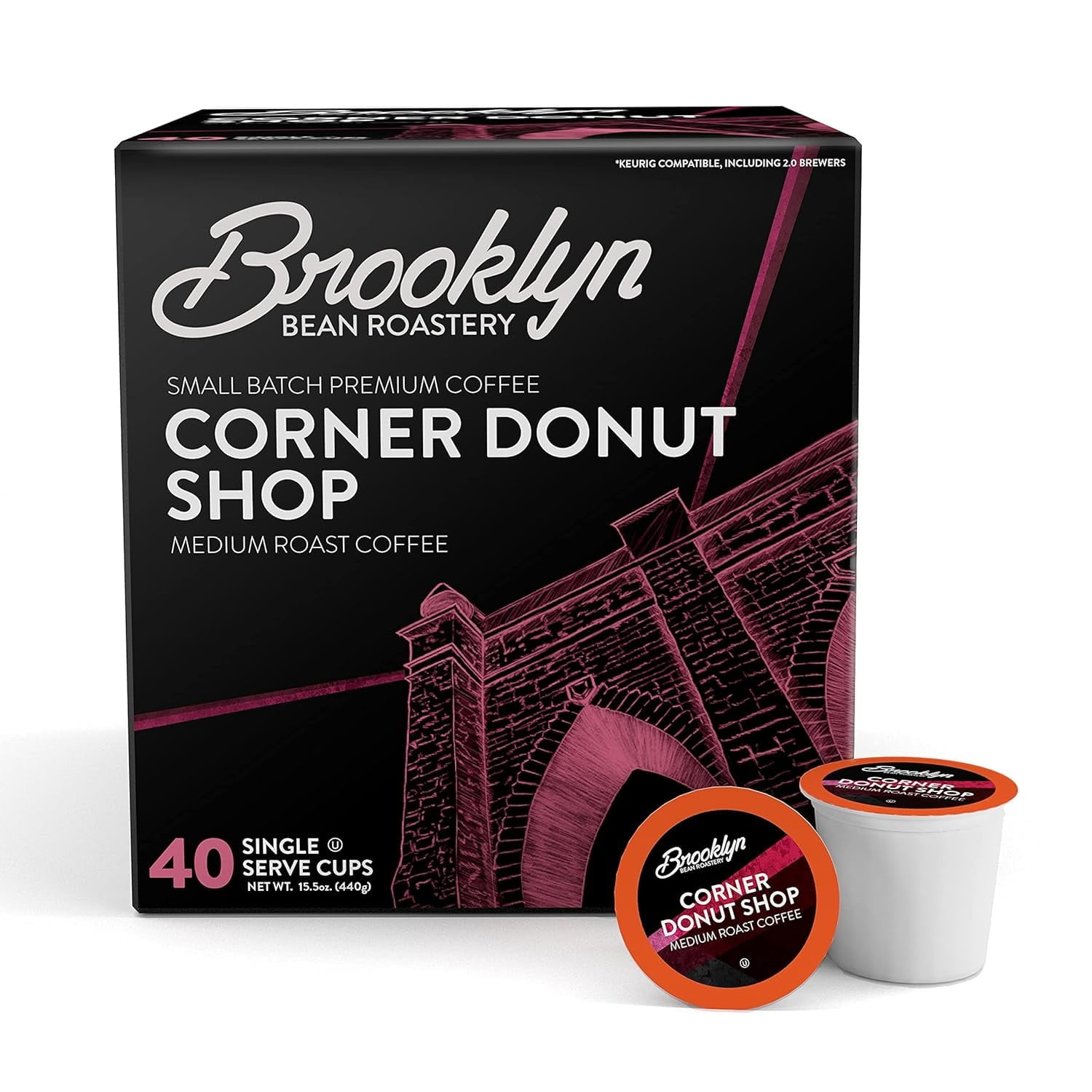 Brooklyn Bean Roastery Corner Donut Shop Coffee Pods for Single-Serve Coffee Brewers, 40-Pack