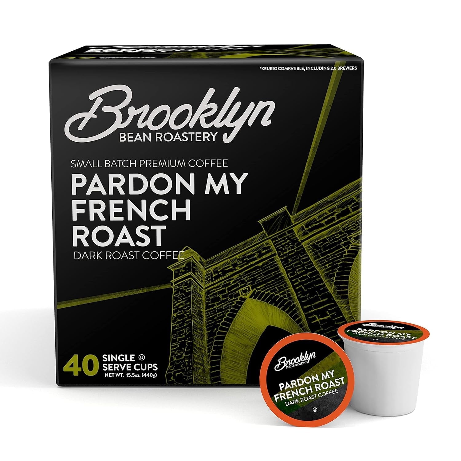 Brooklyn Bean Roastery French Roast Coffee Pods for Single-Serve Coffee Brewers, 40-Pack