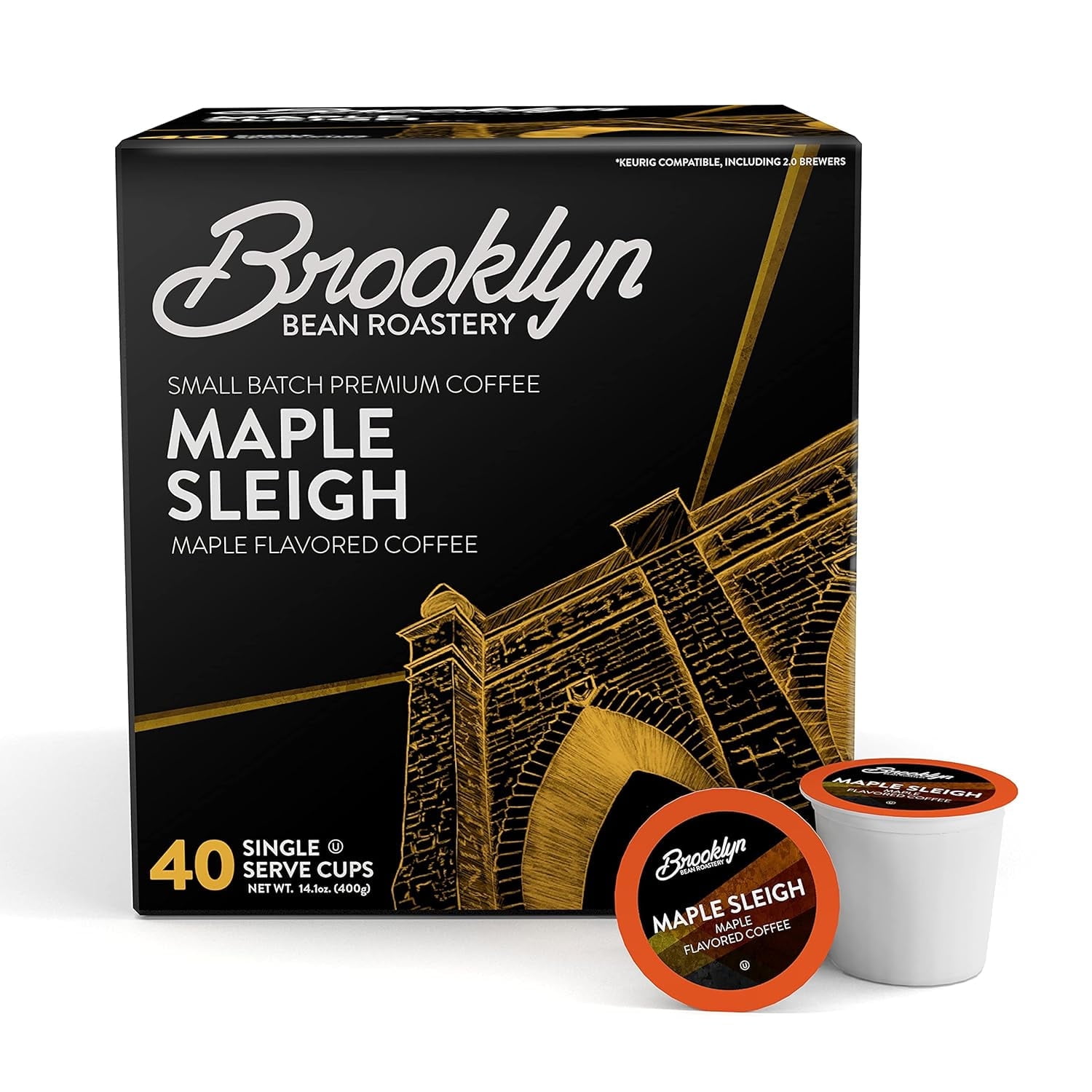Brooklyn Bean Roastery Maple Sleigh Coffee Pods for Single-Serve Coffee Brewers, 40-Pack
