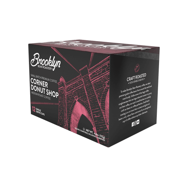 Brooklyn Beans Corner Donut Shop Gourmet Coffee Pods - Compatible with Keurig K Cup Brewers Including 2.0 Machines, 12 Count, Classic Donut Shop