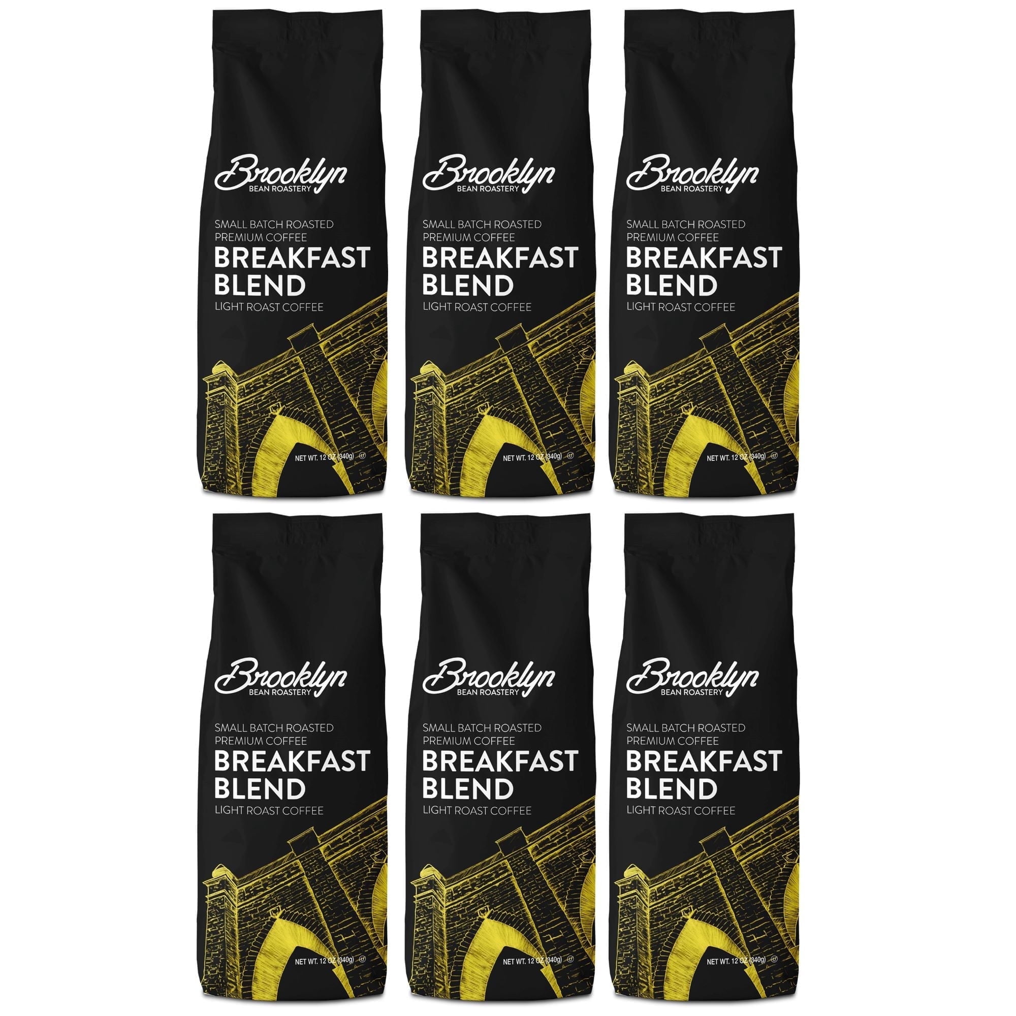 Brooklyn Bean Roastery Roasted Coffee Beans Breakfast Blend Arabica Ground Coffee, Light Roast 12 Oz. 6-Pack