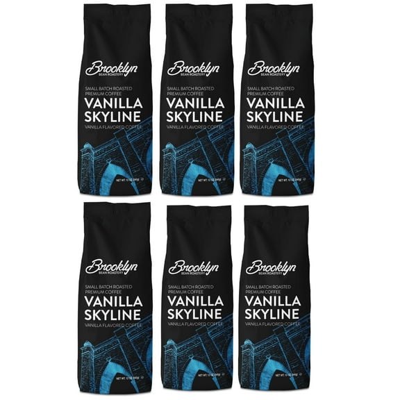 Brooklyn Bean Roastery Roasted Coffee Beans Vanilla Skyline Arabica Ground Coffee, Light Roast 12 Oz. 6-Pack