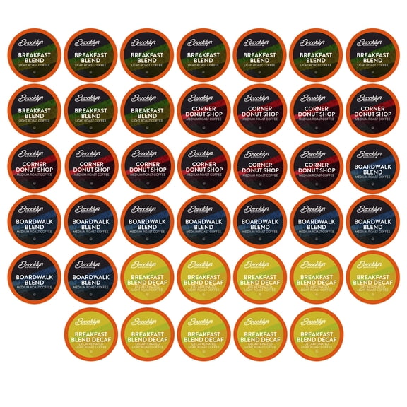 Brooklyn Beans Coffee Pods, Breakfast Gourmet Variety Pack - Compatible with Keurig K Cup Brewers Including 2.0 Machines, 40 Count, Light Roast Selection