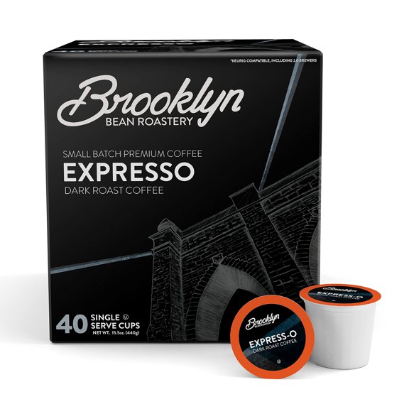 Brooklyn Beans Express-O Gourmet Coffee Pods - Compatible with Keurig 2.0 K Cup Brewers, 40 Count, Rich and Bold Espresso