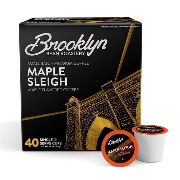 Brooklyn Beans Maple Sleigh Gourmet Coffee Pods - Compatible with Keurig 2.0 K Cup Brewers, 40 Count, Maple Flavored