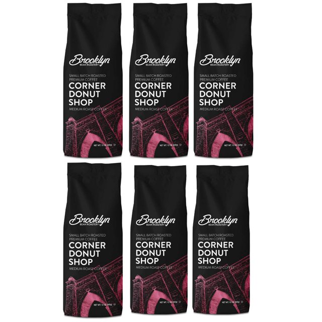 Brooklyn Beans Medium Roast Ground Coffee, Corner Donut Shop,6 pack (72