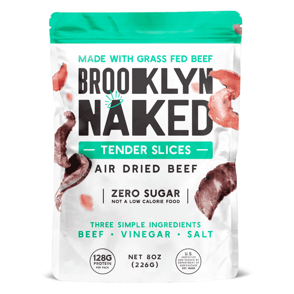 Brooklyn Biltong - Air Dried Grass Fed Beef Snack, South African Beef Jerky - Whole30 Approved, Paleo, Keto, Gluten Free, Sugar Free, Made in USA - 8 oz. Bag (Naked)