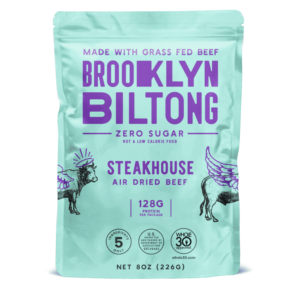 Brooklyn Biltong - Air Dried Grass Fed Beef Snack, South African Beef Jerky - Whole30 Approved, Paleo, Keto, Gluten Free, Sugar Free, Made in USA (Steakhouse)
