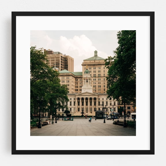 Brooklyn Borough Hall 02 - Brooklyn New York Photography Architecture Cityscape City Street Photography Travel Poster Vintage Black Framed Wall Art Print 8 x 8 inches
