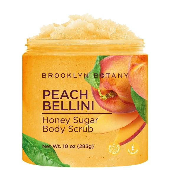 Brooklyn Botany Peach Bellini Honey Sugar Scrub for Body 10 oz – Deeply Hydrating and Gently Exfoliating Body Scrub for Women and Men – Moisturizing and Nourishing the Skin