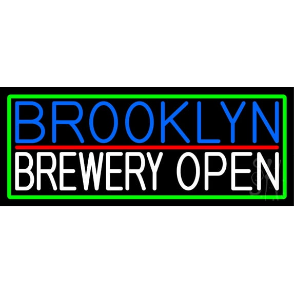 Brooklyn Brewery Open With Green Border LED Neon Sign 10 x 24 - inches, Clear Edge Cut Acrylic Backing, with Dimmer - Bright and Premium built indoor LED Neon Sign for Bar decor.