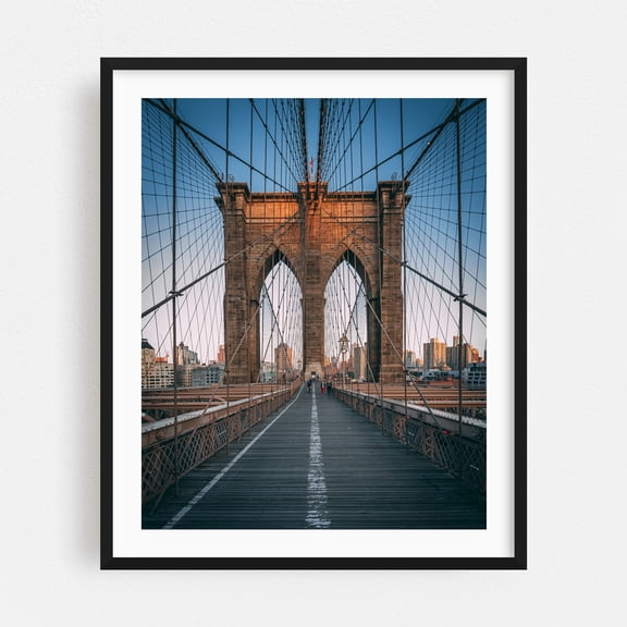 Brooklyn Bridge 02 - Manhattan New York Photography Bridge Cityscape Architecture Skyline Travel Poster Street Photography Black Framed Wall Art Print 18 x 24 inches