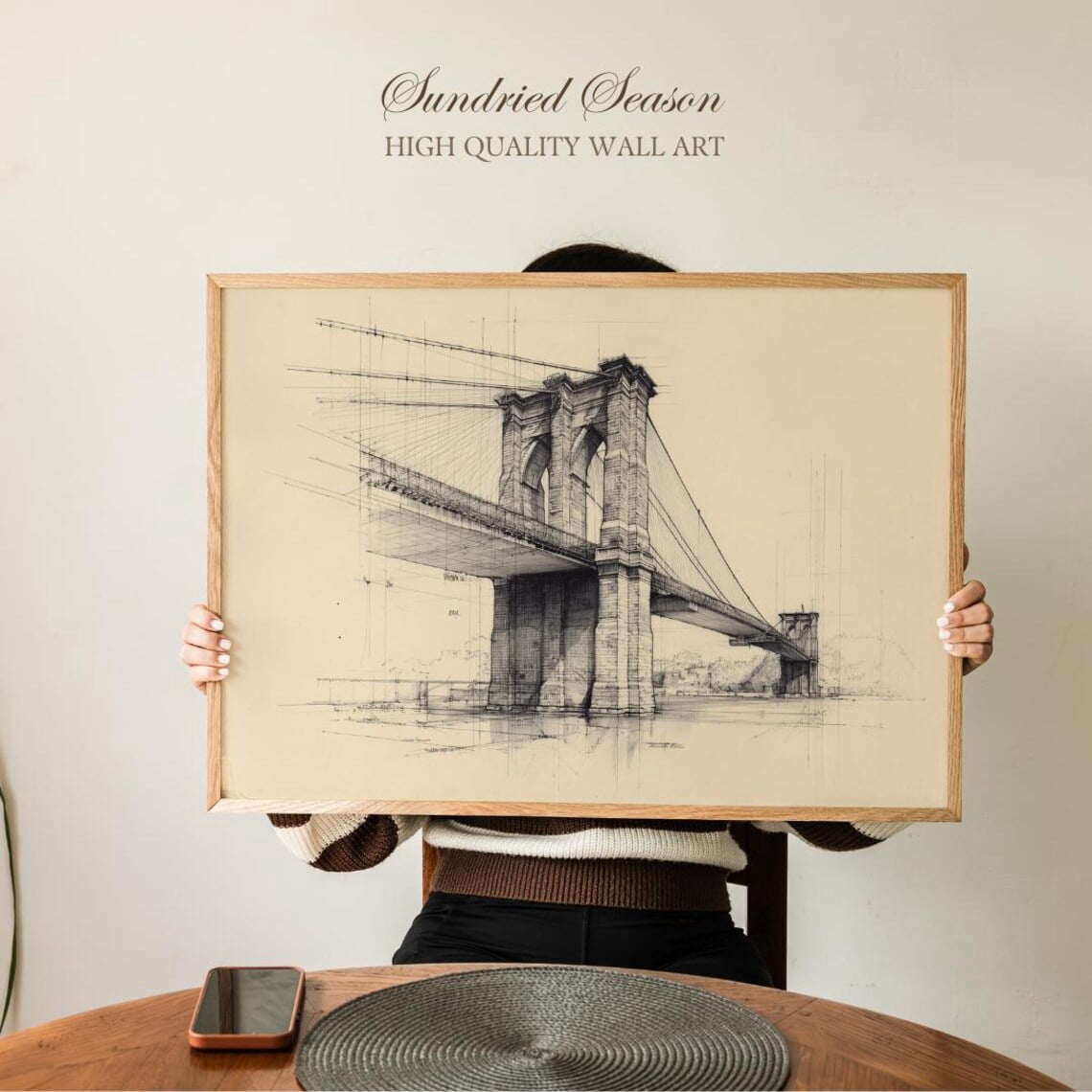 Brooklyn Bridge Architectural Drawing Iconic New York Suspension Bridge ...