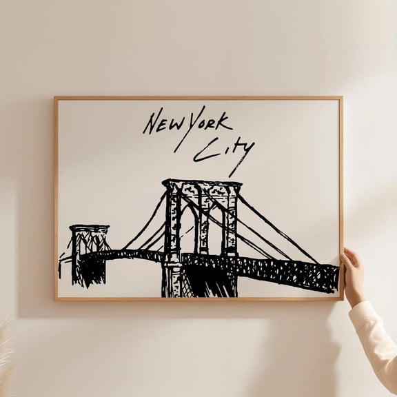 Brooklyn Bridge Art Print, Vintage New York Art, Nyc Wall Art, New York Poster, Minimalist New York Print, Retro Nyc Print, Wall Art, Modern Wall Decor, 8x12 UNFRAMED