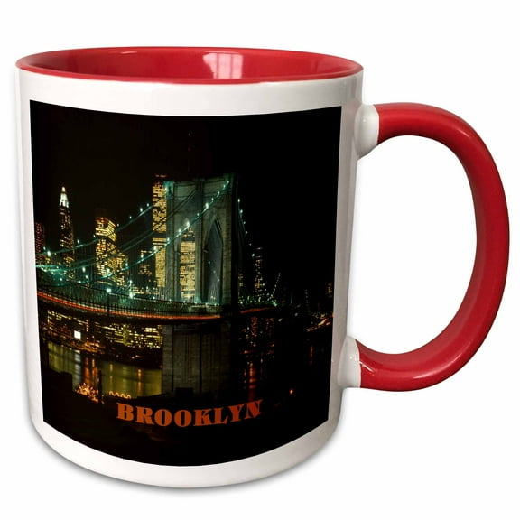 3drose, Brooklyn Bridge at Night, 11oz Two-tone Red Mug