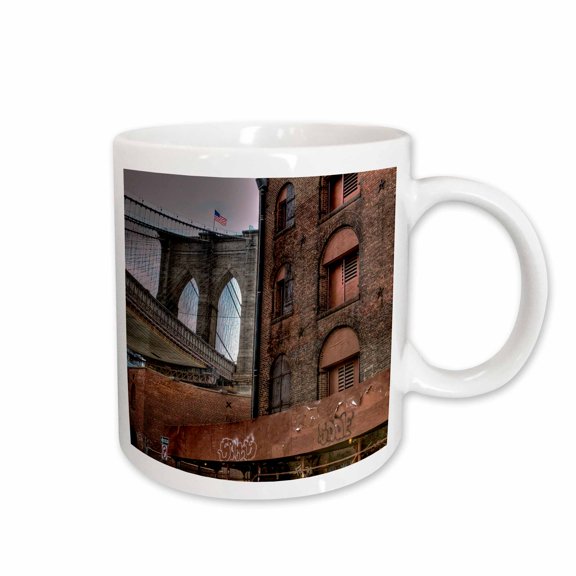 3drose, Brooklyn Bridge, Dumbo, American Flag on Top of Bridge, 11oz Mug