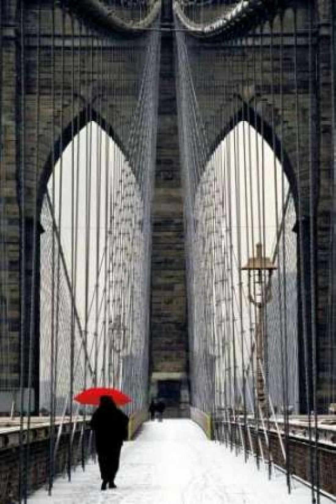 Brooklyn Bridge Meets Red Canvas Art - Michael Cahill (24 x 36)