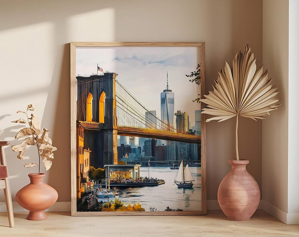 Brooklyn Bridge Modern Contemporary Painting Watercolor Art Travel Brooklyn Bridge Modern Contemporary Painting Watercolor Art Travel