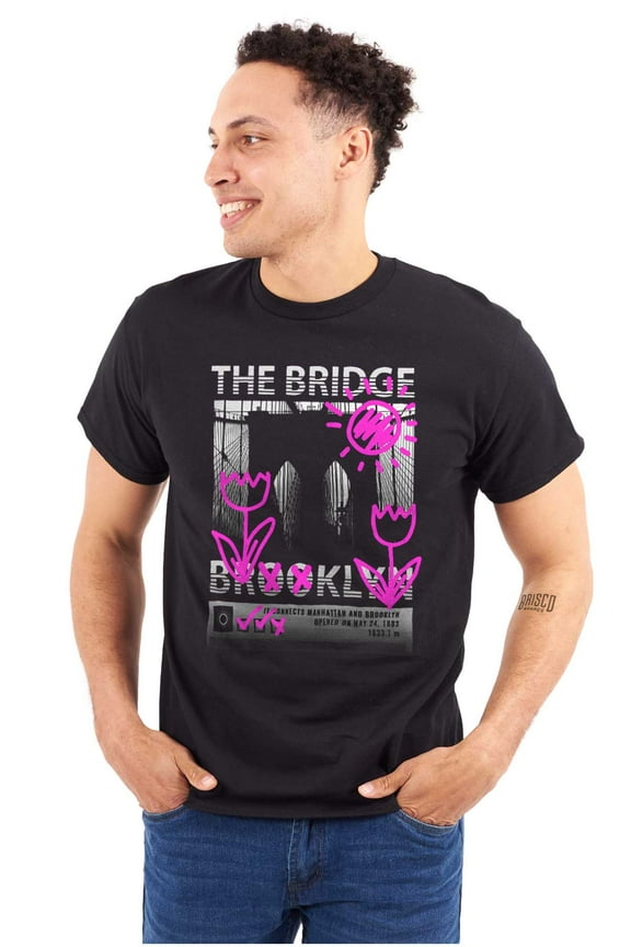 Brooklyn Bridge NY Flower Graffiti Men's Graphic T Shirt Tees Brisco Brands S